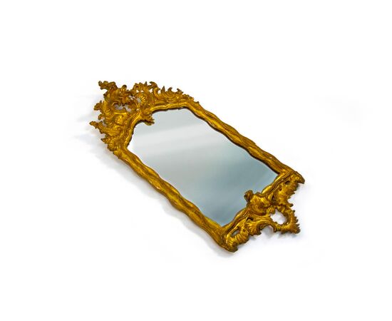 Small carved, sculpted and gilded wooden mirror, 18th century