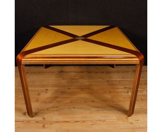 Italian design table in mahogany, maple and painted wood