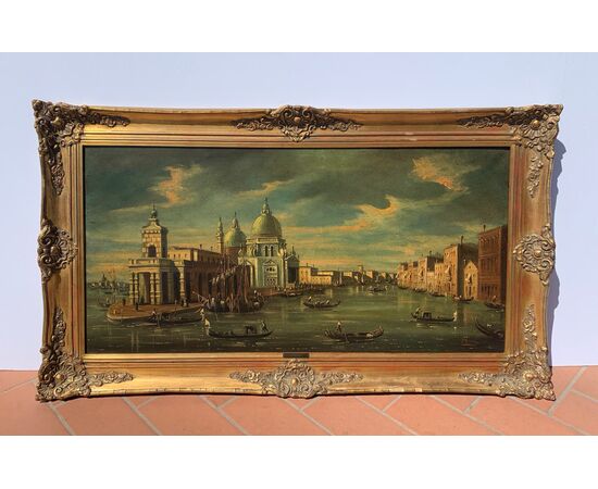 Francesco Guarana (attivo a Venezia nella seconda metà XIX sec.) - Venezia, veduta dell’inizio del Canal Grande con la basilica di S. Maria della Salute.