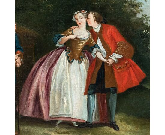 Seguace di Nicolas Lancret (Parigi 1690 - Parigi 1743) - Scena galante in un paesaggio.