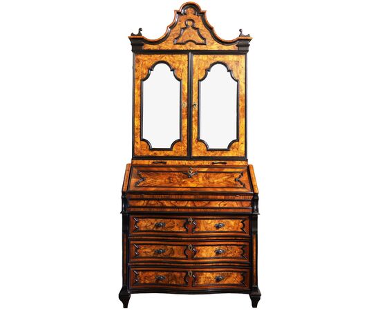 Walnut and burr walnut veneered trumeau with ebonized frames. Lombardy, 18th century