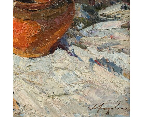 Lev Pavlovich Khodchenko (Shimanovka, 1912 - 1998) - Still life with fish and vase.