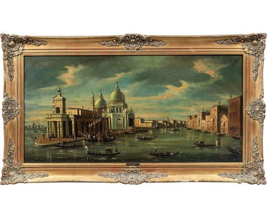 Francesco Guarana (attivo a Venezia nella seconda metà XIX sec.) - Venezia, veduta dell’inizio del Canal Grande con la basilica di S. Maria della Salute.