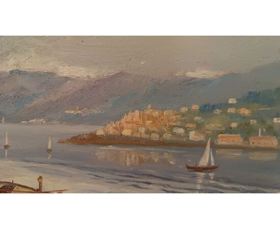 PAINTING WITH SEASCAPE AND BOATS, FIRST HALF OF THE 20TH CENTURY