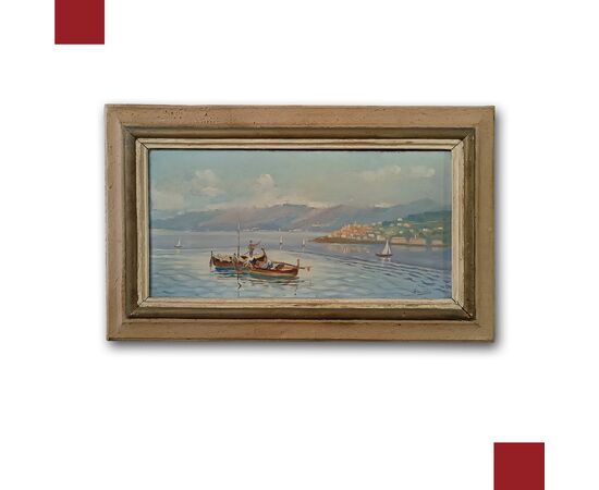 PAINTING WITH SEASCAPE AND BOATS, FIRST HALF OF THE 20TH CENTURY