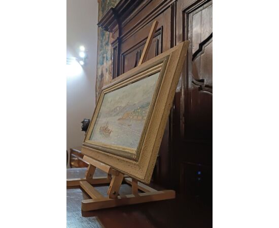 DIPINTO CON MARINA E BARCHE PRIMA META’ XX SECOLO
