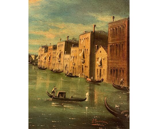 Francesco Guarana (attivo a Venezia nella seconda metà XIX sec.) - Venezia, veduta dell’inizio del Canal Grande con la basilica di S. Maria della Salute.