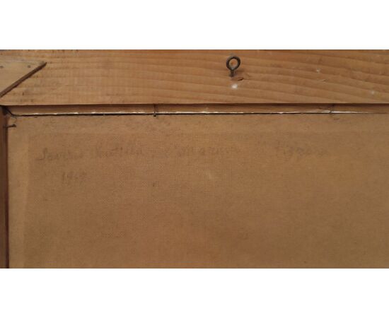 DIPINTO CON MARINA E BARCHE PRIMA META’ XX SECOLO