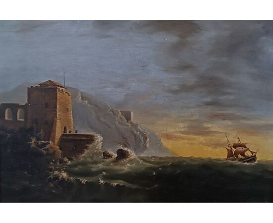 PAINTING WITH SEASCAPE AND TEMPEST, LATE 18TH CENTURY