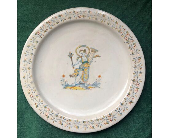 Large majolica dish with simplified decoration. Domenico Mancini (the friar) manufactory. Deruta.