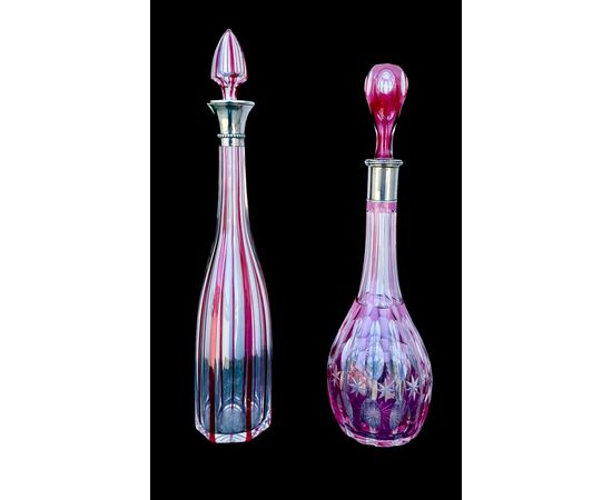 Serie di 11 bottiglie in cristallo molato.Boemia.