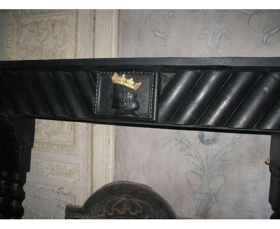 chl145 fireplace in black lacquered wood, ep.&#39;800, mis. cm 191 x 28 h 146     
