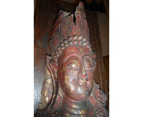 Large fragment of Burmese polychrome Bodhisattva     
