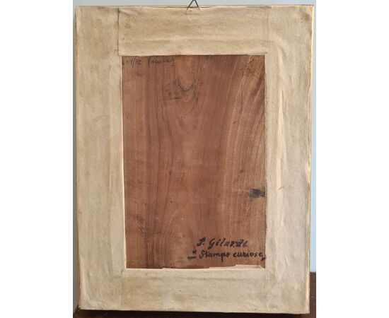 Curious Prints. Signed P. Girardi. Oil painting on panel.