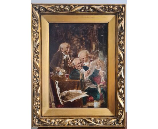 Curious Prints. Signed P. Girardi. Oil painting on panel.