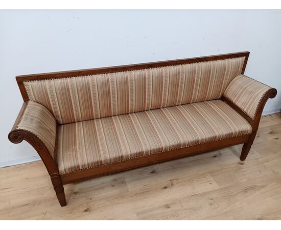 Louis XVI sofa with scroll arms - walnut - 18th century / 1700s - bench -