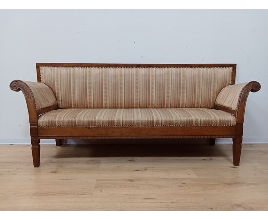 Louis XVI sofa with scroll arms - walnut - 18th century / 1700s - bench -