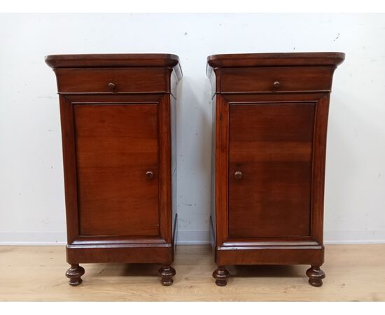 Pair of Louis Philippe nightstands - walnut - 1800s - Carlo X cappuccino cabinet