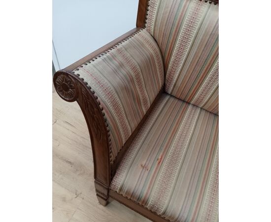 Louis XVI sofa with scroll arms - walnut - 18th century / 1700s - bench -