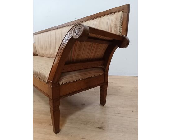 Louis XVI sofa with scroll arms - walnut - 18th century / 1700s - bench -