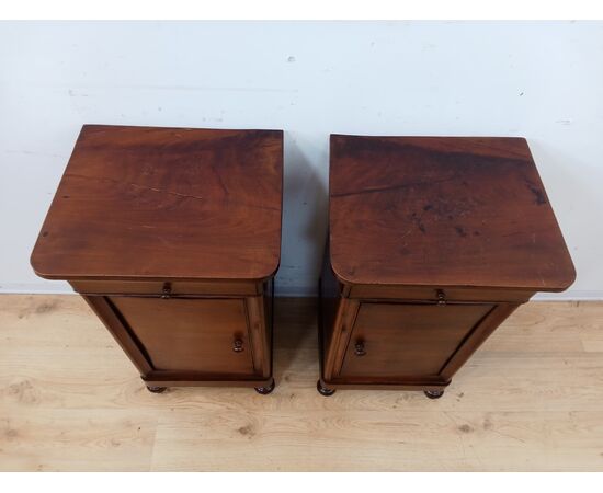Pair of Louis Philippe nightstands - walnut - 1800s - Carlo X cappuccino cabinet