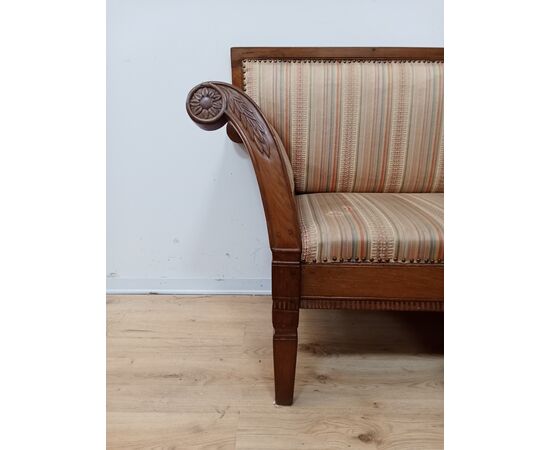 Louis XVI sofa with scroll arms - walnut - 18th century / 1700s - bench -