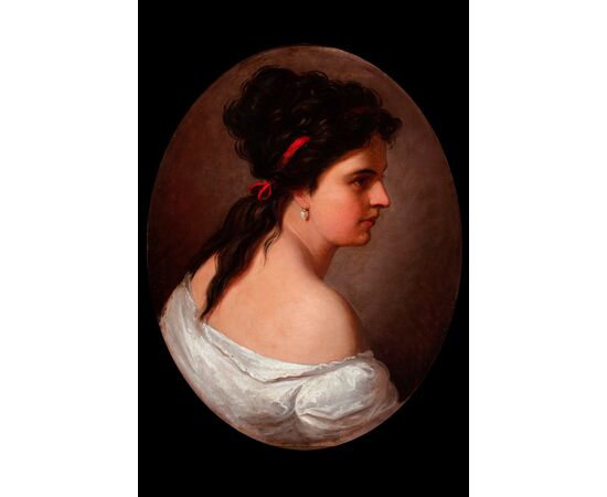 Scuola tedesca, “Profilo di fanciulla con nastro rosso”, seconda metà del XIX secolo.