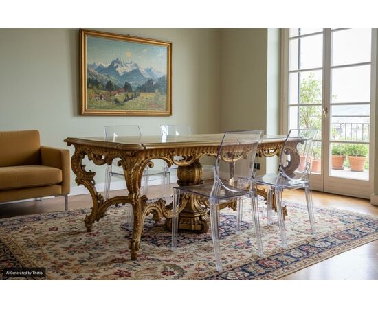 Carved, gilded and lacquered wooden table, Lombardy, 19th century