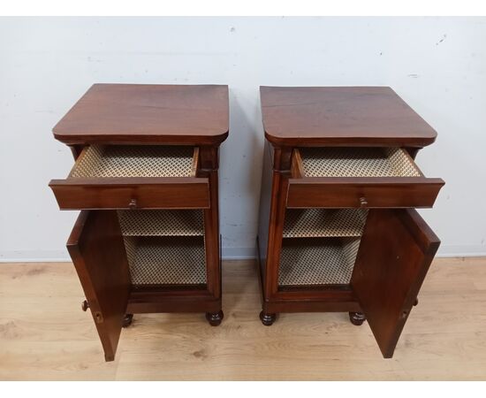 Pair of Louis Philippe nightstands - walnut - 1800s - Carlo X cappuccino cabinet