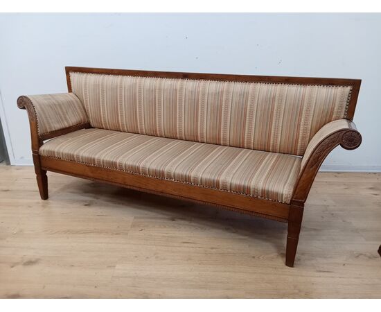 Louis XVI sofa with scroll arms - walnut - 18th century / 1700s - bench -