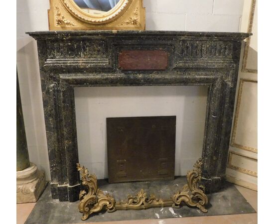chm535 Italian fireplace in green marble, inlaid, mis. 170 cm xh 142     