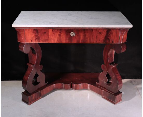 Console in mahogany feather, Naples, 19th century     