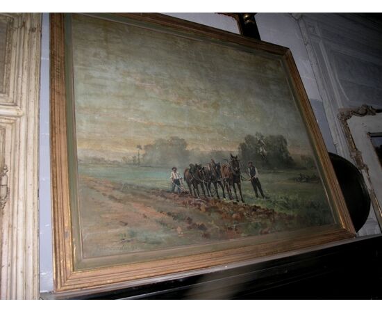 pan161 painting with rural scene, ep. &#39;800, mis. 160 x 135 cm     