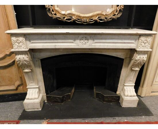 chm592 Louis XVI fireplace in white marble, cm146 x 39, h 98.5 cm     