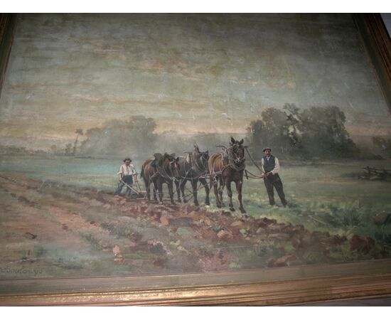 pan161 painting with rural scene, ep. &#39;800, mis. 160 x 135 cm     