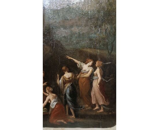 OIL PAINTING ON WOOD PANEL MERCURY AND THE DAUGHTERS OF CECROPS LATE 18TH CENTURY