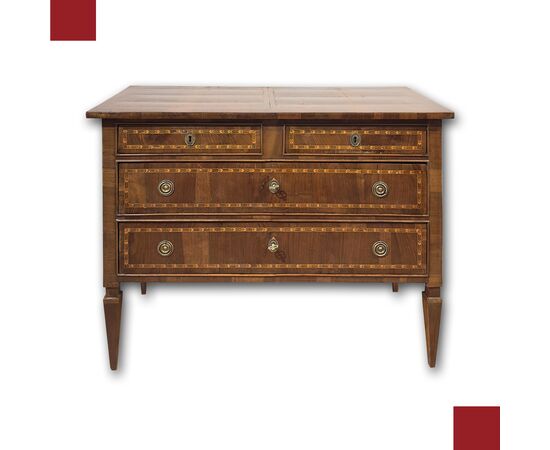 Neoclassical walnut feather-veneered chest of drawers, second half of the 18th century