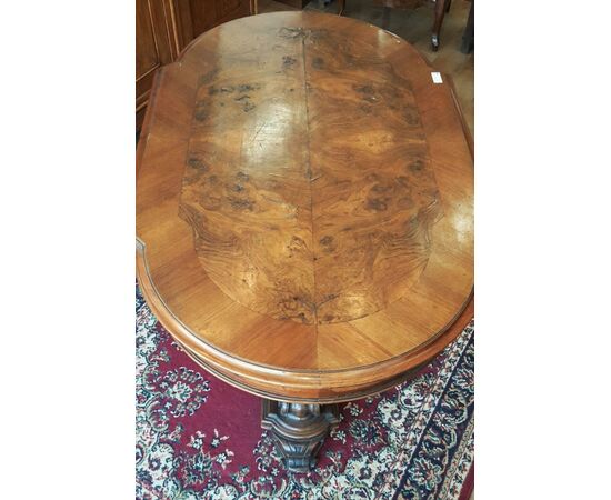 Italian coffee table Louis Philippe walnut root with drawer