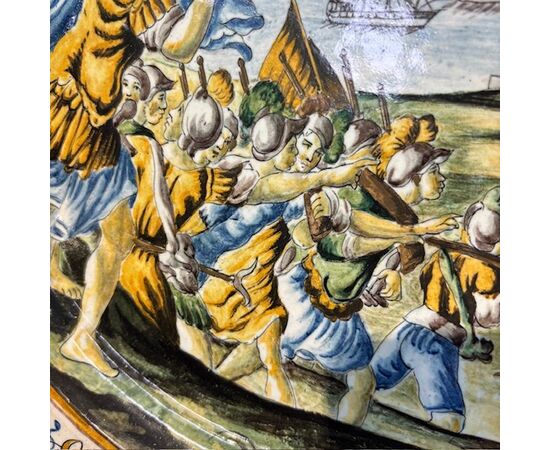 Antique story-painted majolica plate, Naples mid-1800s, Gaetano Battaglia, diameter 47 cm