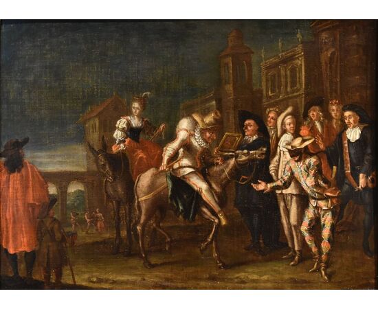 Carnival in Venice with Harlequin, by Marco Marcola (Verona, 1711 - 1780)