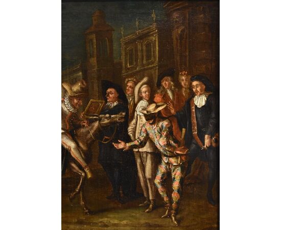Carnival in Venice with Harlequin, by Marco Marcola (Verona, 1711 - 1780)