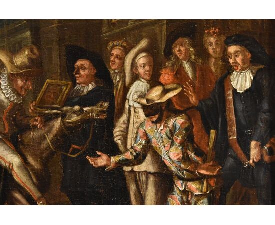 Carnival in Venice with Harlequin, by Marco Marcola (Verona, 1711 - 1780)