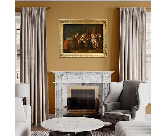 Carnival in Venice with Harlequin, by Marco Marcola (Verona, 1711 - 1780)