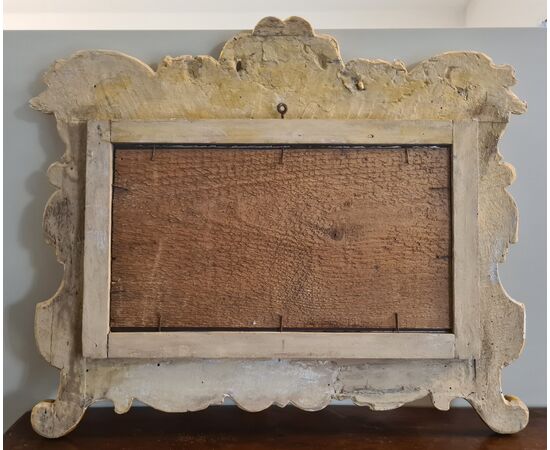 19th-century triptych in gilded and green lacquered wood