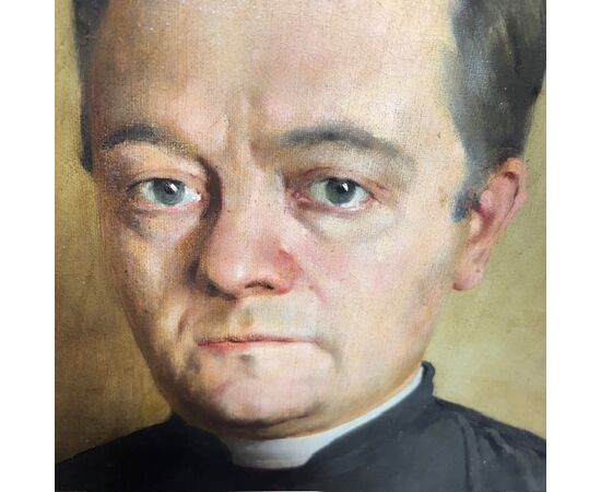 Antico dipinto olio su tela epoca XIX raffigurante prelato / personaggio un cornice dorata laccata dorata. Mis 60 x 45