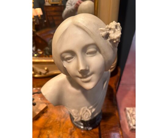 Carrara marble bust. La Bella Fiorentina, Emilio Fiaschi 1858-1941.