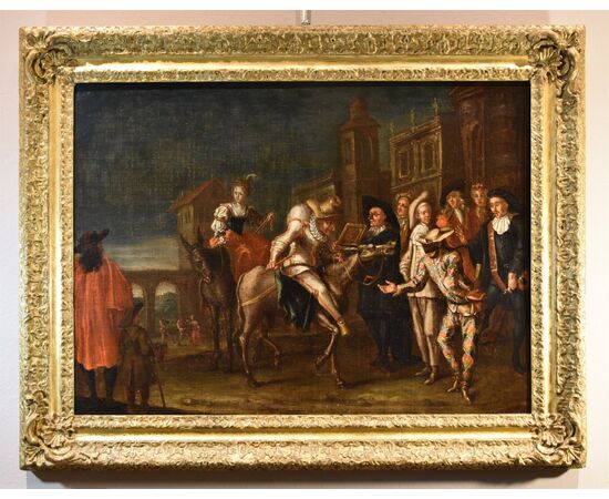 Carnival in Venice with Harlequin, by Marco Marcola (Verona, 1711 - 1780)