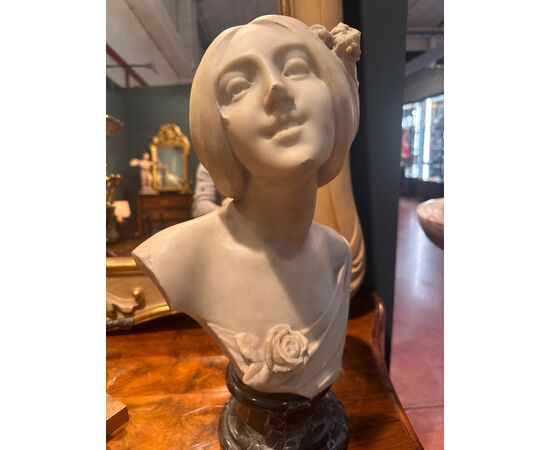 Carrara marble bust. La Bella Fiorentina, Emilio Fiaschi 1858-1941.