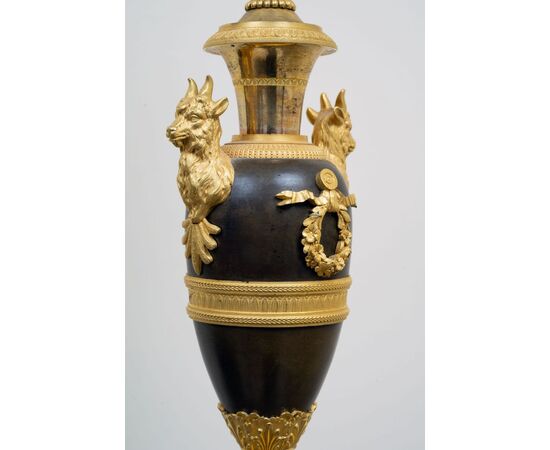 Pair of gilt and patinated bronze candlesticks