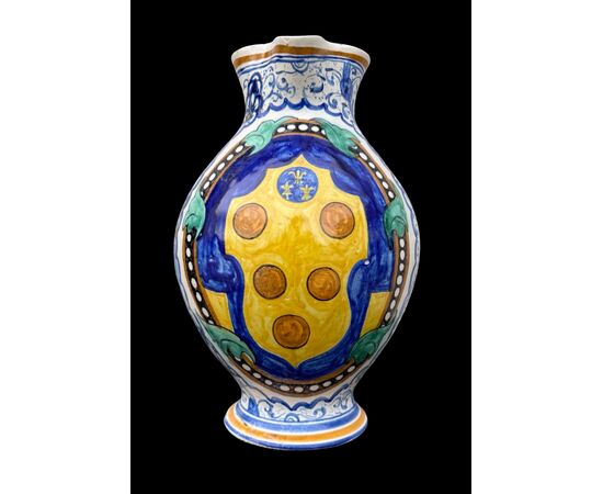 Boccale versatoio in maiolica con decoro stile Montelupo.Manifattura Cantagalli.Firenze.